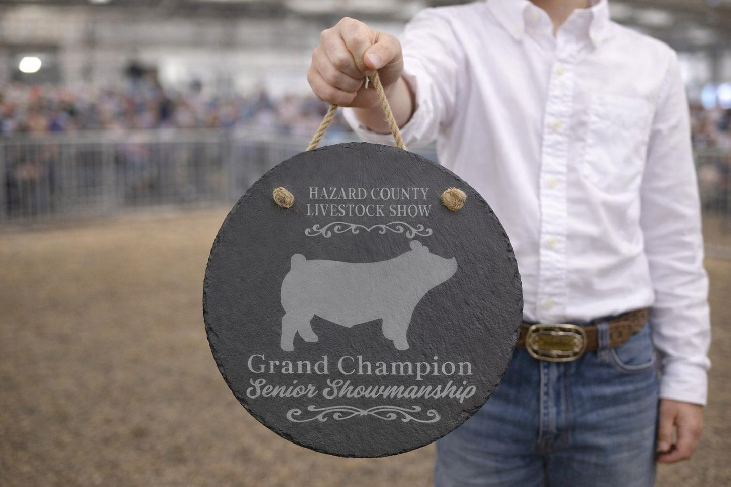 Custom Slate Award Hanger | Personalized Livestock Show Award | Slate Round Hanger