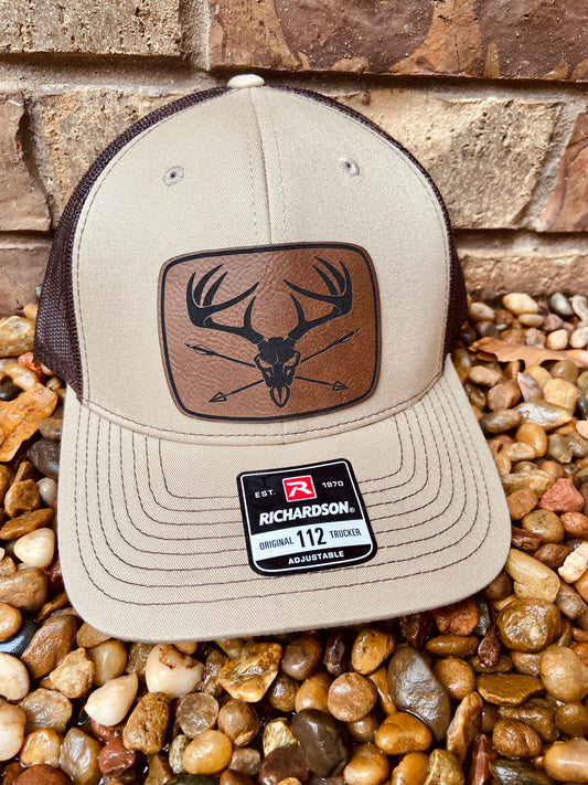 Buck Skull Leather Patch Hat | Richardson 112 Trucker Hat