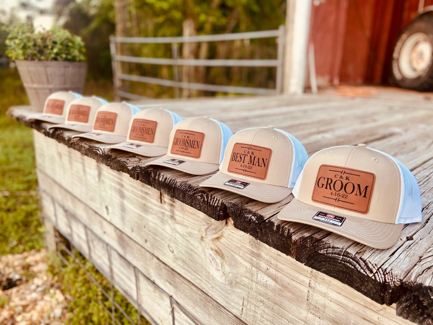 Custom Groomsmen Richardson 112 Leather Patch Hat | Personalized Wedding Party Trucker Hat | Groom, Best Man & Wedding Gift