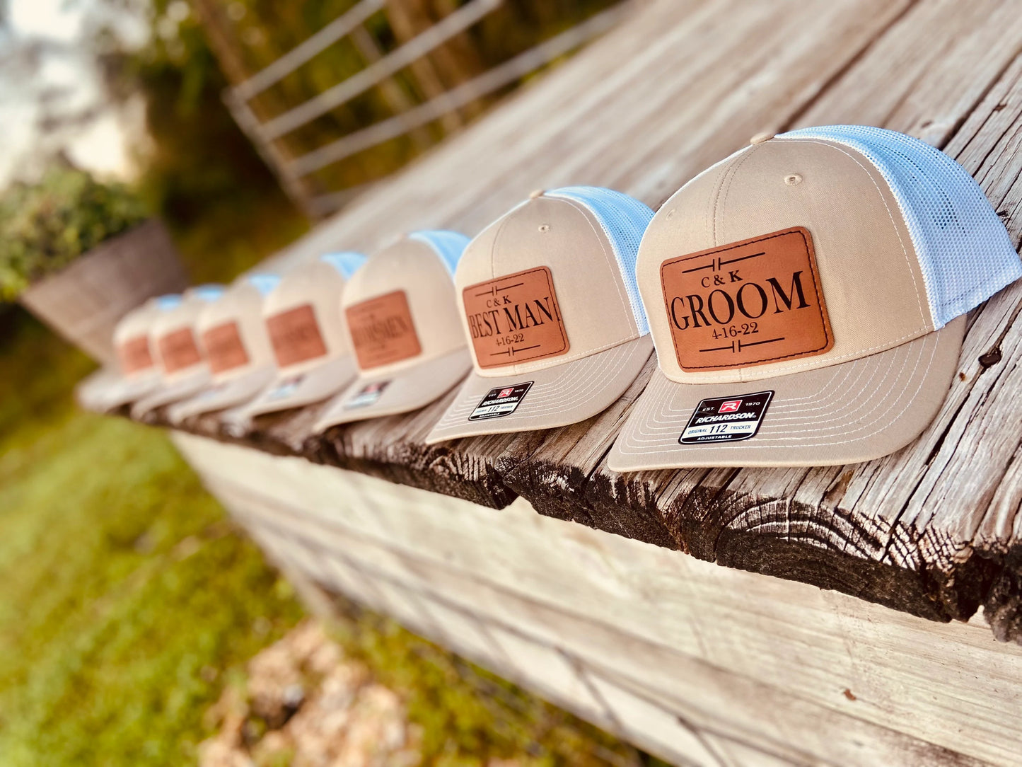 Custom Groomsmen Richardson 112 Leather Patch Hat | Personalized Wedding Party Trucker Hat | Groom, Best Man & Wedding Gift