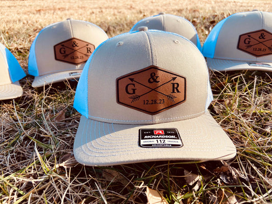 Custom Wedding Leather Patch Hat | Personalized Richardson 112 Groom, Groomsmen & Bachelor Party Trucker Hat