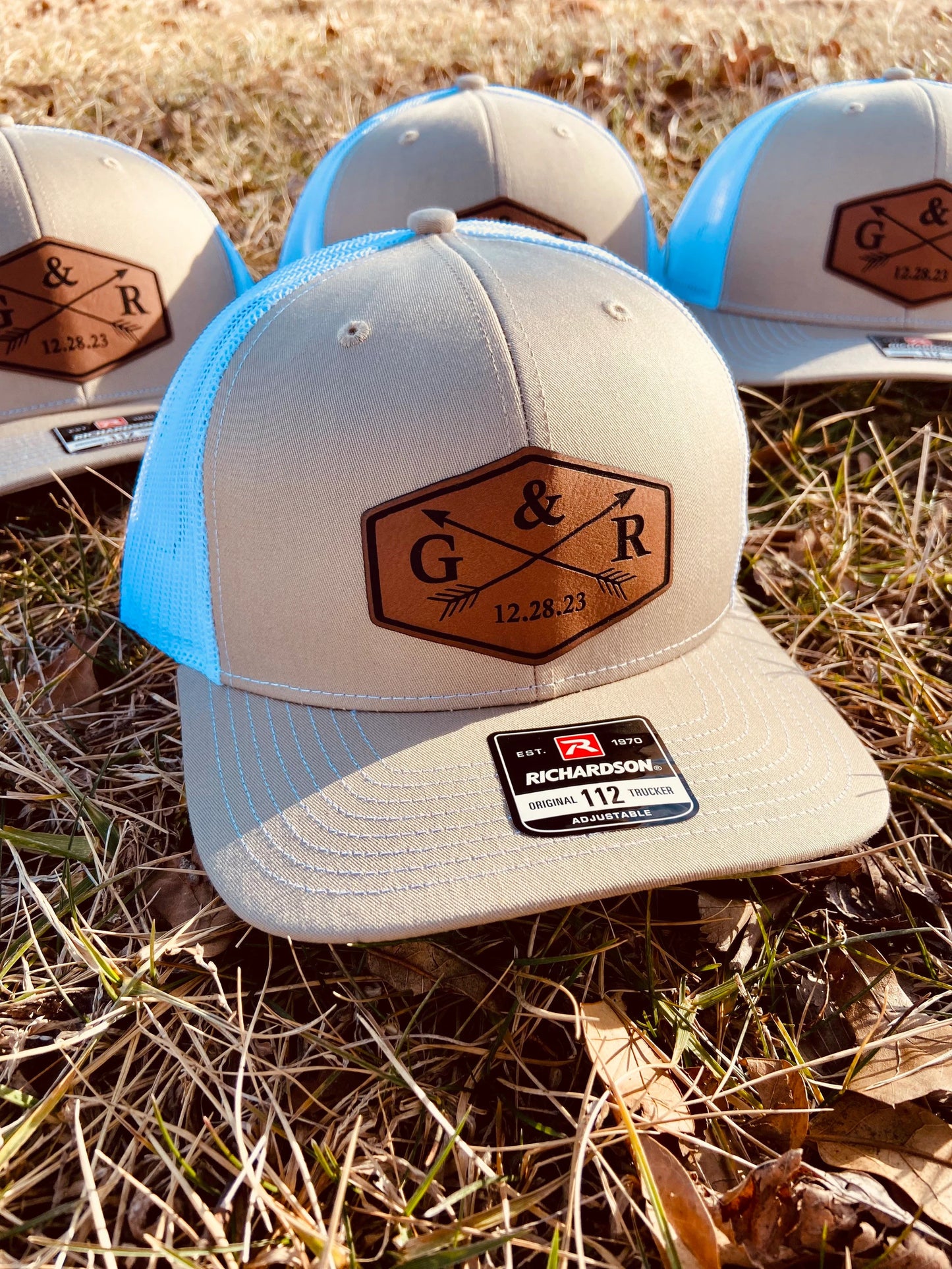 Custom Wedding Leather Patch Hat | Personalized Richardson 112 Groom, Groomsmen & Bachelor Party Trucker Hat