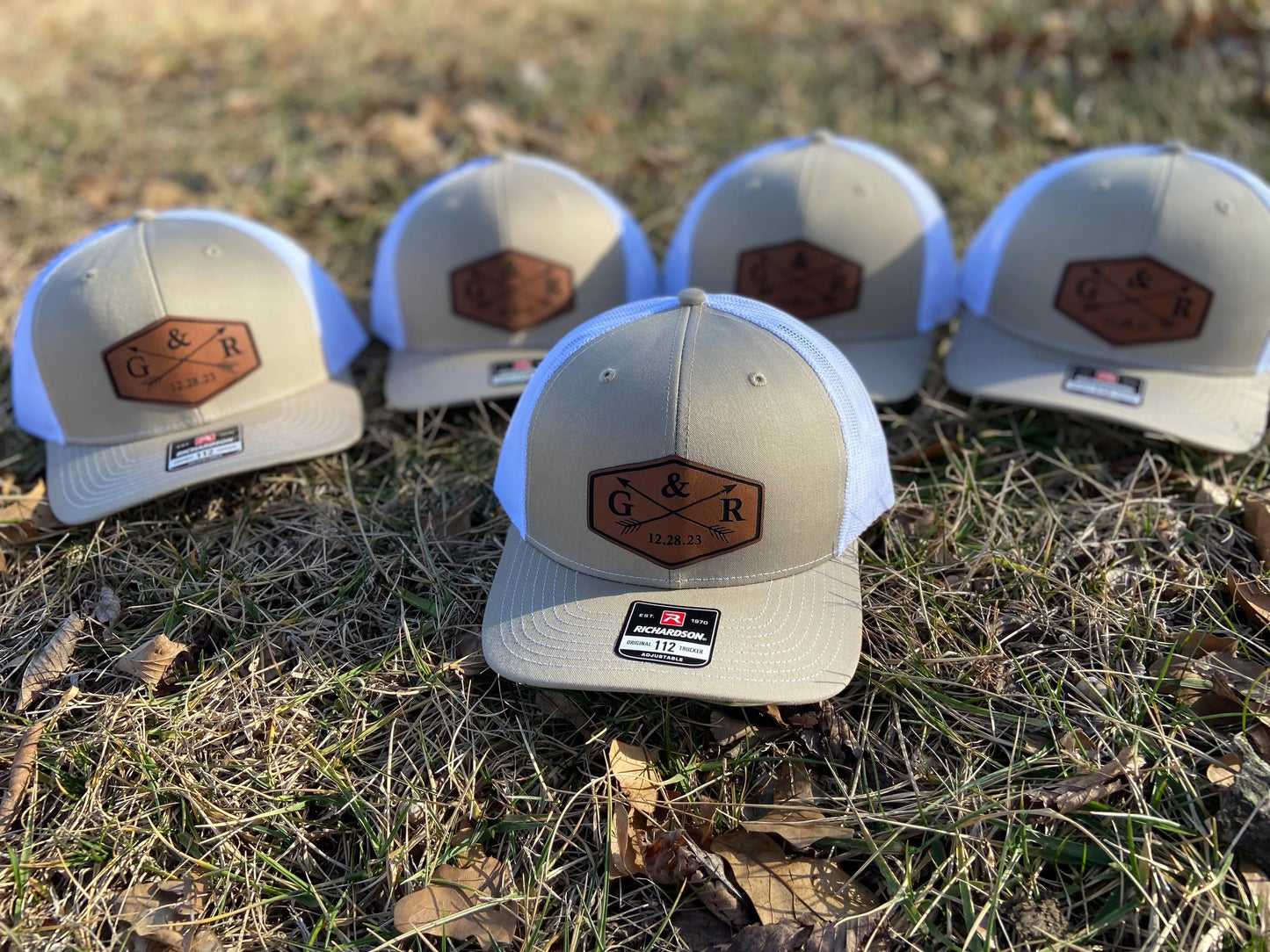 Custom Wedding Leather Patch Hat | Personalized Richardson 112 Groom, Groomsmen & Bachelor Party Trucker Hat