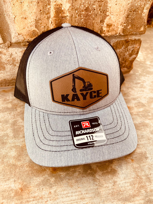 Personalized Excavator Hat for Kids | Richardson 112 Youth Leather Patch Hat
