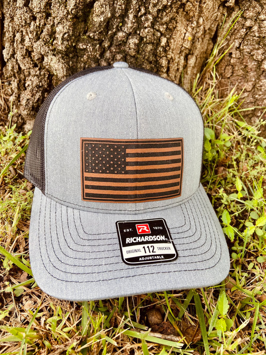 USA Flag Leather Patch Hat | Richardson 112 Snapback