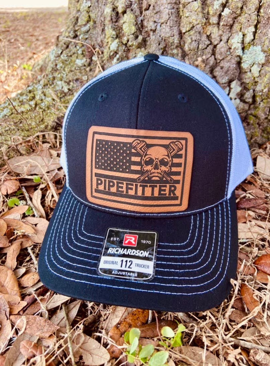 Pipefitter Richardson 112 Leather Patch Hat | Laser Engraved Trucker Cap | Gift for Pipefitters, Welders & Skilled Trades