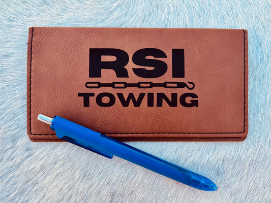 Custom Engraved Leather Checkbook Cover | Personalized Business Logo Gift | Leather Checkbook Wallet | Contractor & Corporate Promotional Gift