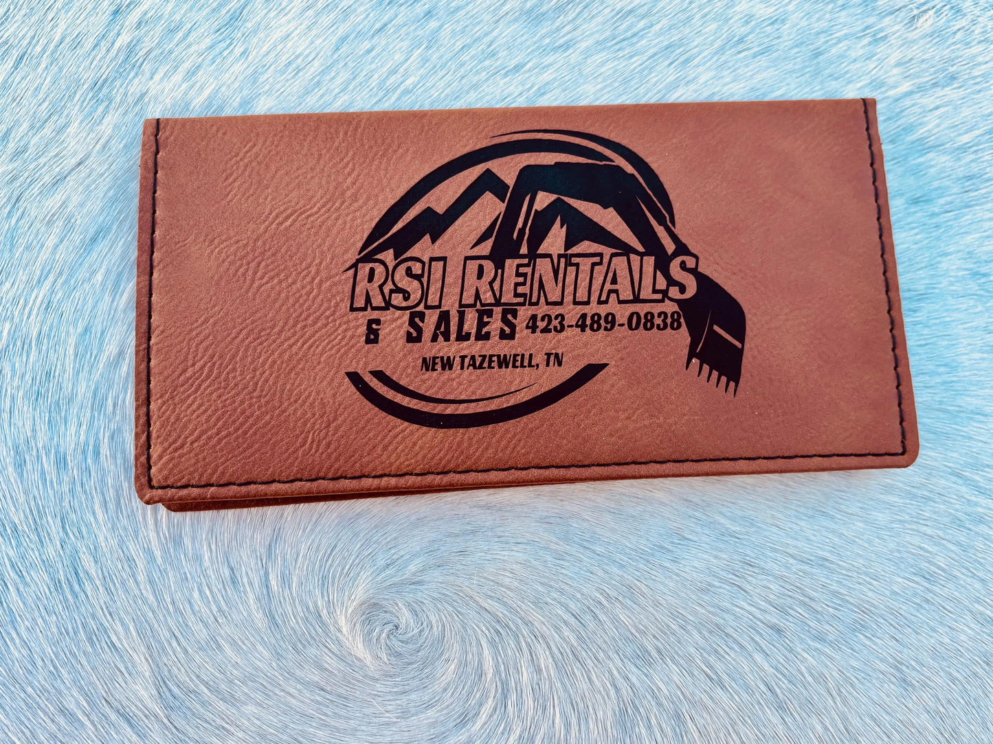 Custom Engraved Leather Checkbook Cover | Personalized Business Logo Gift | Leather Checkbook Wallet | Contractor & Corporate Promotional Gift