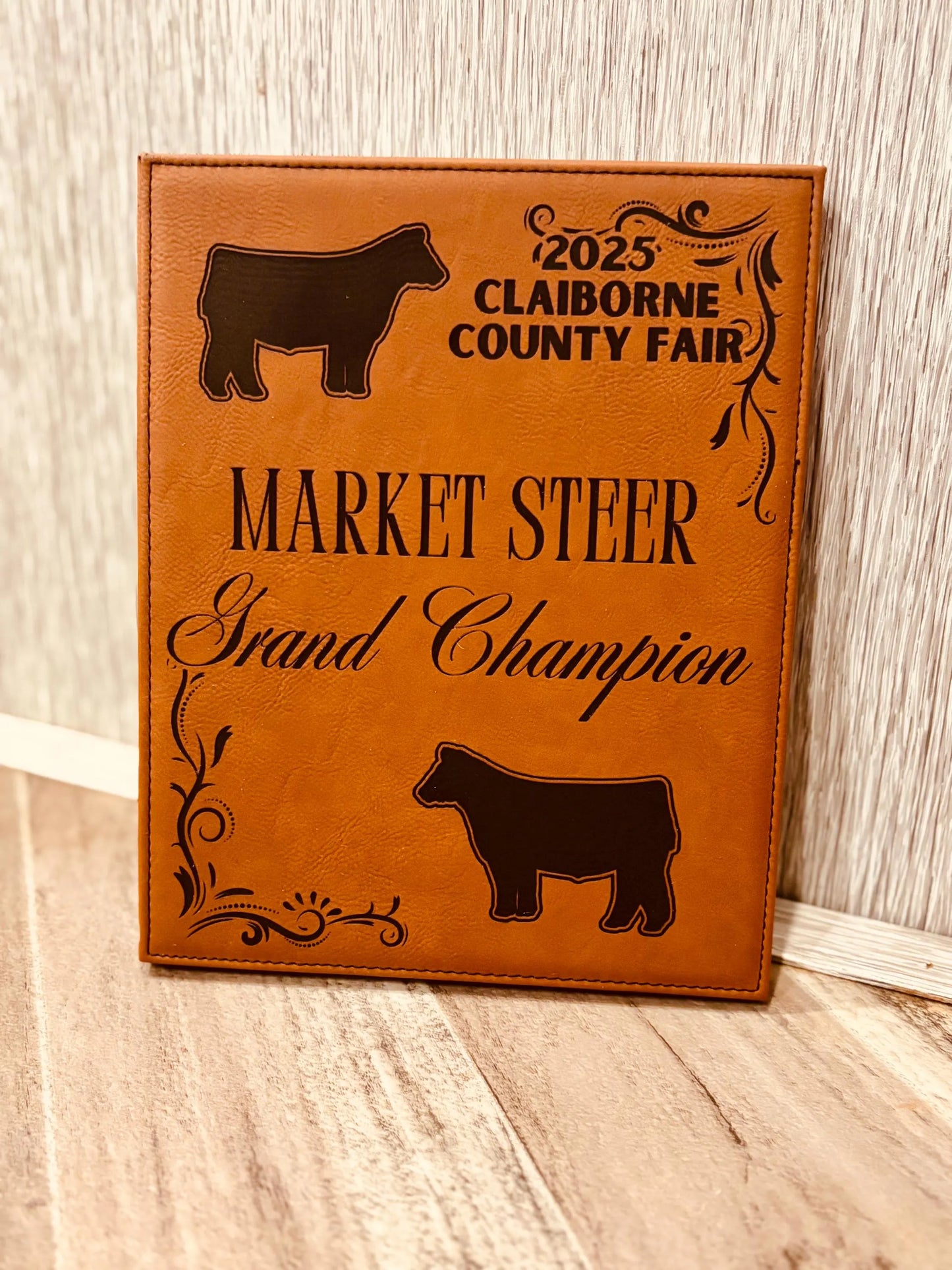 Personalized Livestock Leather Award Plaque- Market Steer