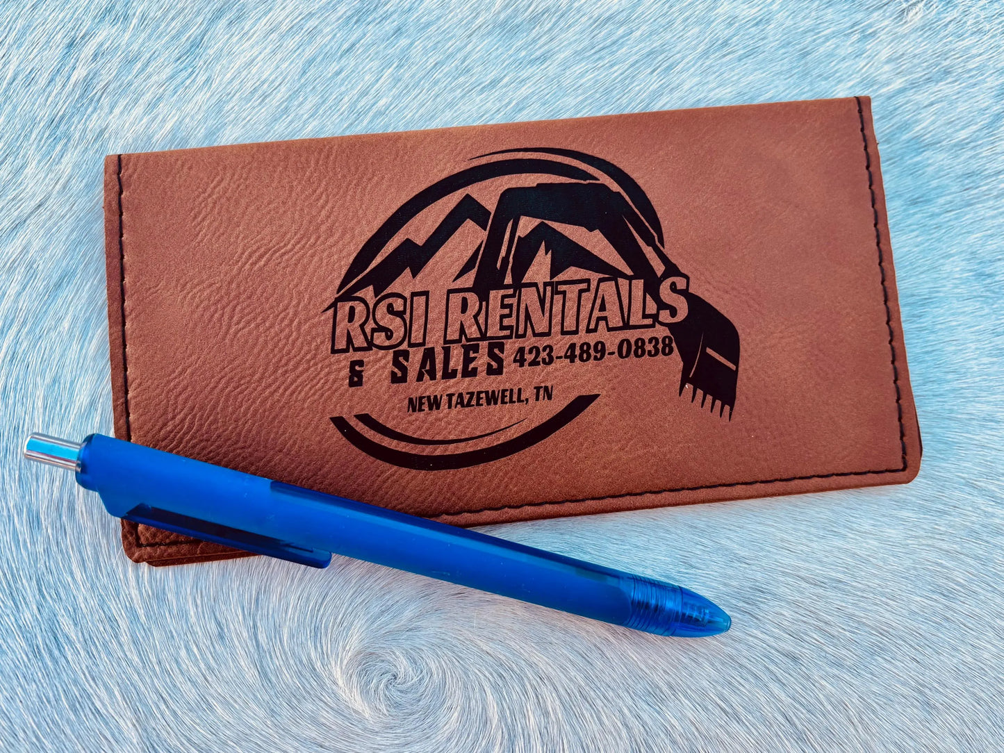 Custom Engraved Leather Checkbook Cover | Personalized Business Logo Gift | Leather Checkbook Wallet | Contractor & Corporate Promotional Gift