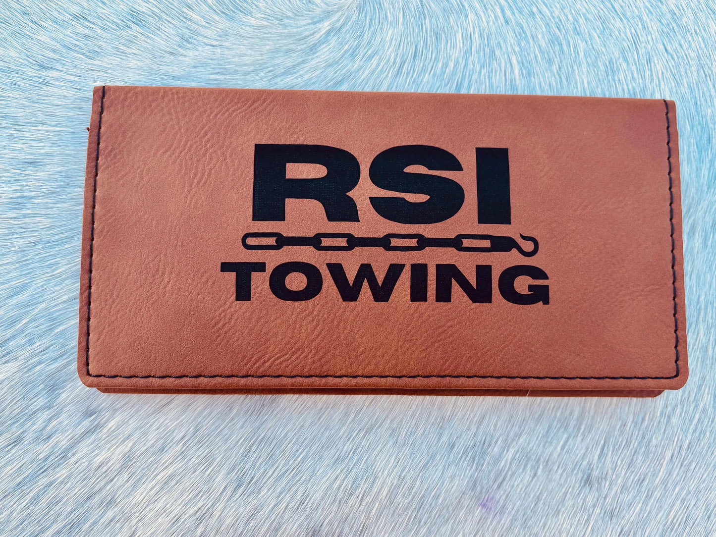 Custom Engraved Leather Checkbook Cover | Personalized Business Logo Gift | Leather Checkbook Wallet | Contractor & Corporate Promotional Gift