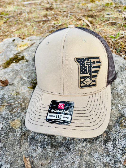 Arkansas Lineman Richardson 112 Leather Patch Hat | Utility Worker Trucker Hat | Gift for Electric Linemen