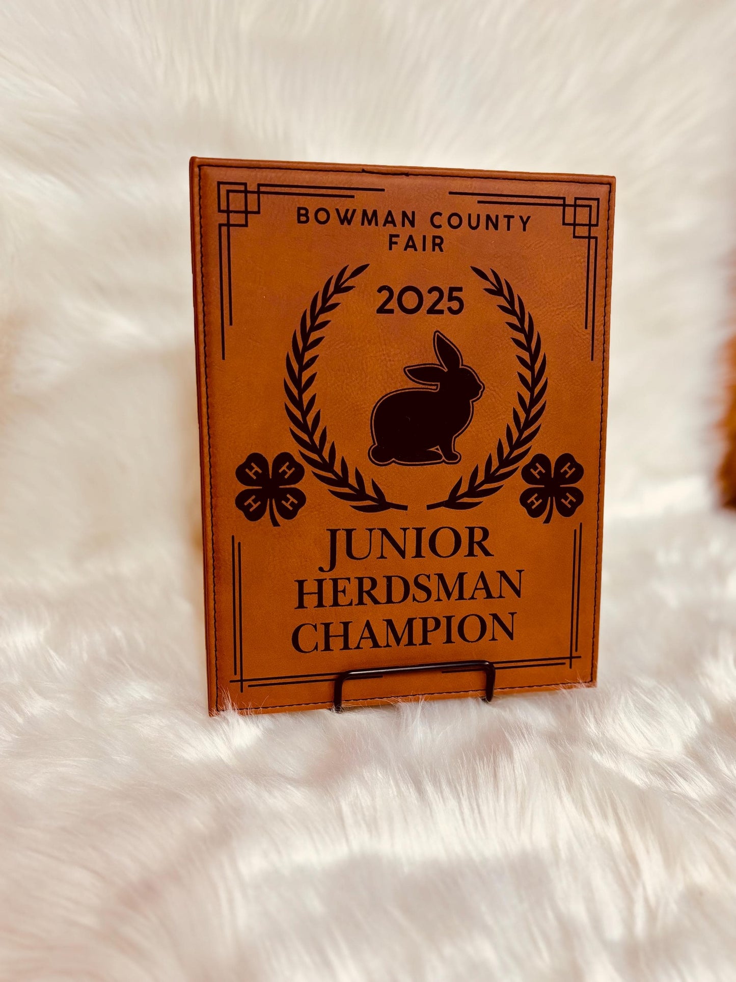 Personalized Rabbit Show Leather Award Plaque