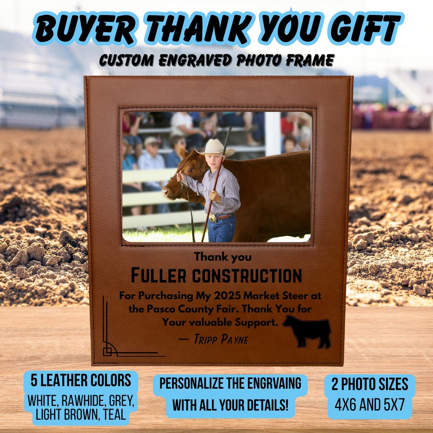 Custom Livestock Buyer Thank You Frame | Personalized Market Animal Photo Frame