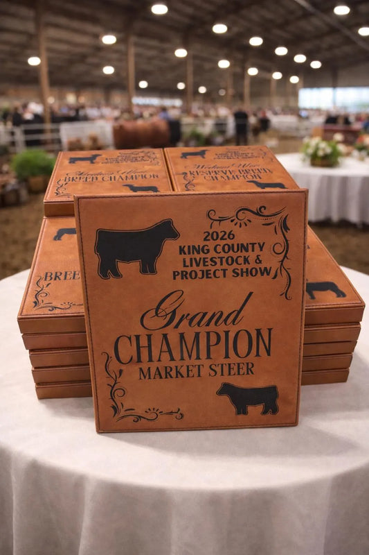 Personalized Livestock Leather Award Plaque- Market Steer