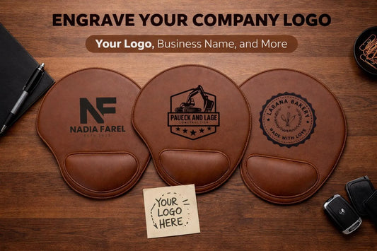 Custom Engraved Leather Mouse Pad | Personalized Business Logo Office Desk Gift | Corporate Employee & Client Appreciation Gift