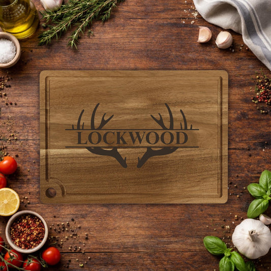 Personalized Acacia Wood Cutting Board | Custom Family Name Gift