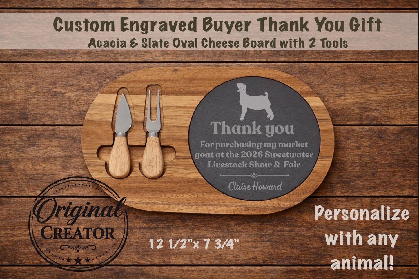Custom Livestock Buyer Thank You Gift | Personalized Acacia & Slate Cheese Board
