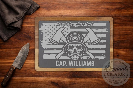 Personalized Firefighter Slate Cutting Board | Custom Fireman Gift