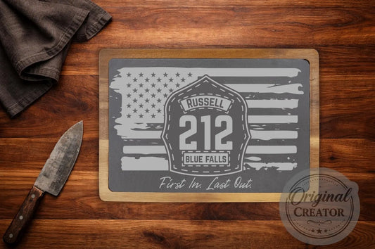 Custom Firefighter Slate Cutting Board | Personalized Firefighter Gift