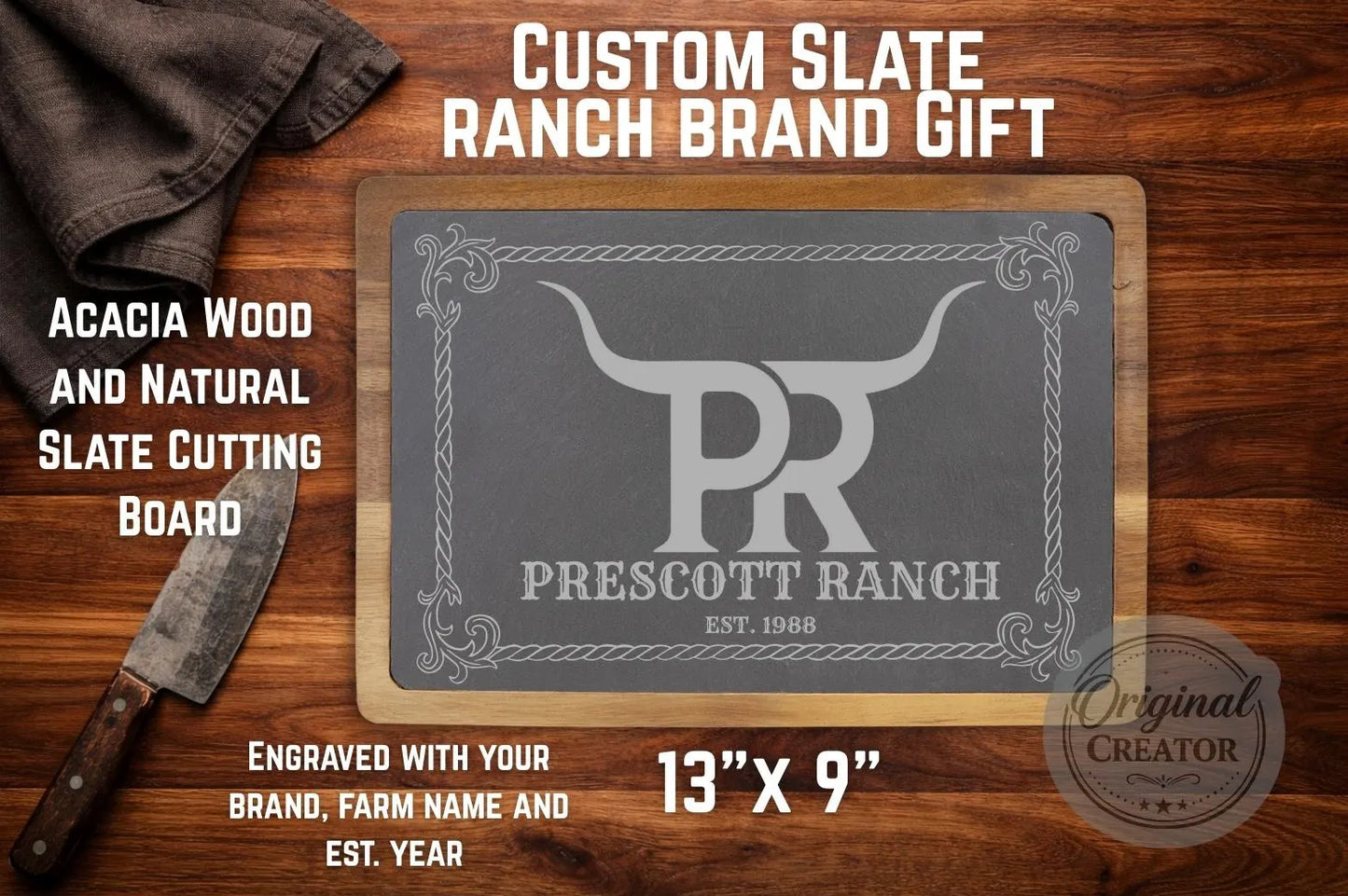 Custom Slate Ranch Brand Cutting Board | Personalized Farm & Ranch Gift