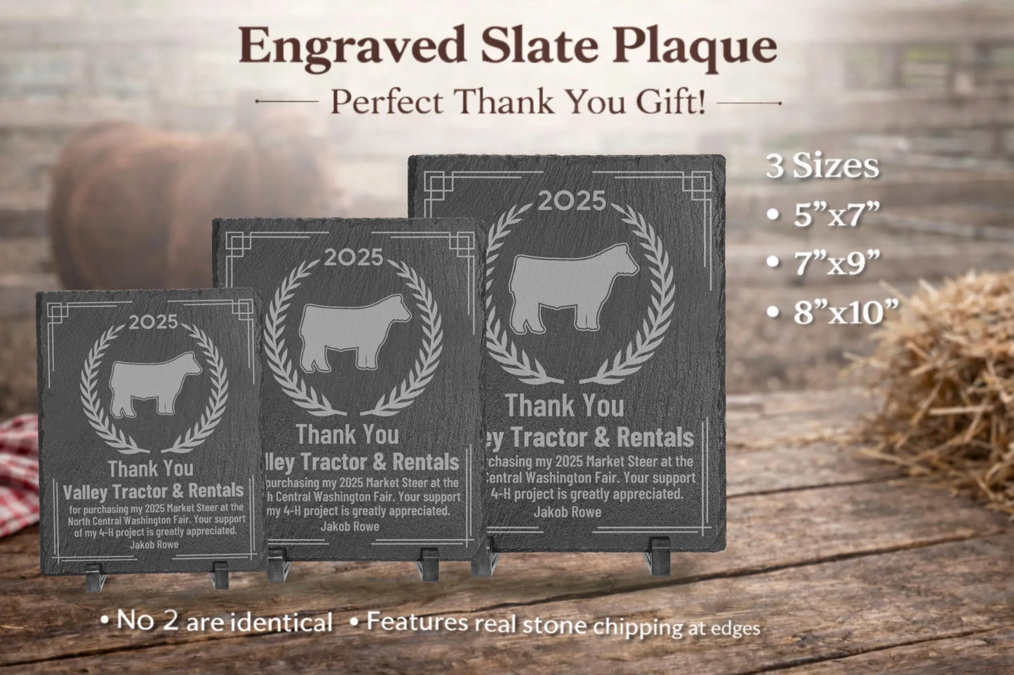 Custom Engraved Slate Buyer Thank You Plaque | Personalized 4-H & FFA Livestock Sale Appreciation Gift