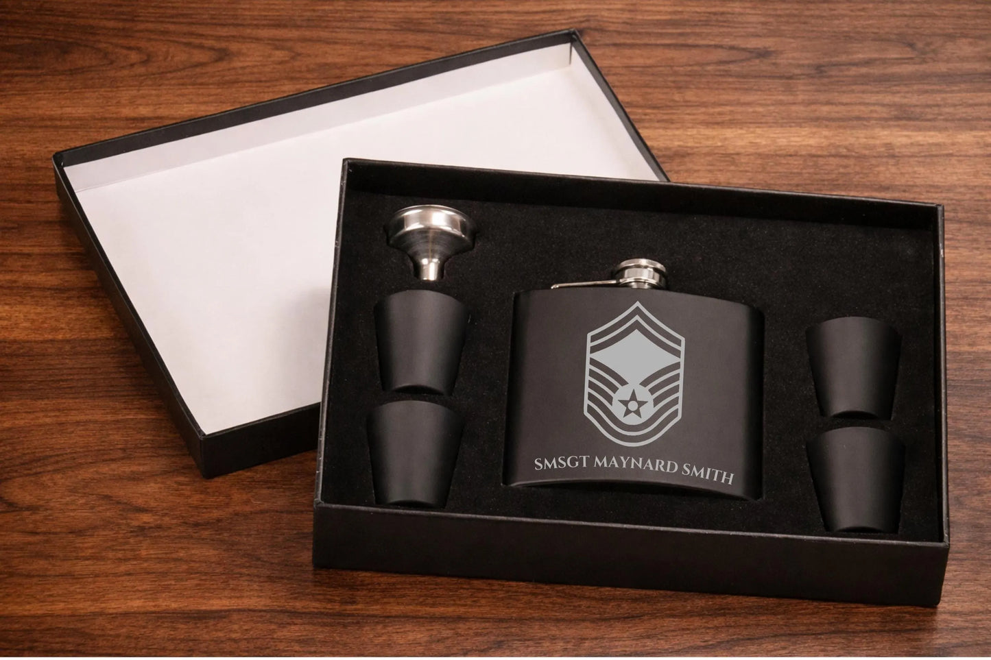 Personalized Engraved Flask Gift Set | Custom Military, Retirement &amp; Groomsmen Gift