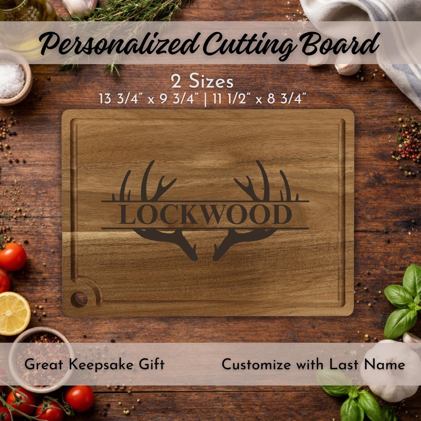 Personalized Acacia Wood Cutting Board | Custom Family Name Gift