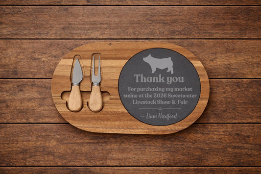 Custom Livestock Buyer Thank You Gift | Personalized Acacia & Slate Cheese Board