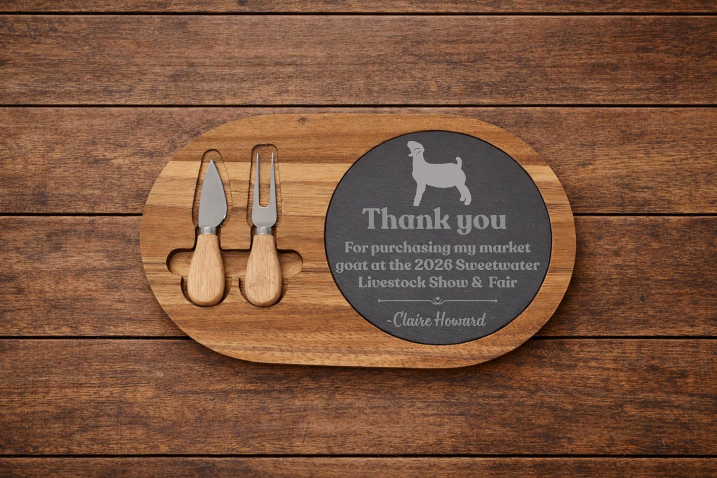 Custom Livestock Buyer Thank You Gift | Personalized Acacia & Slate Cheese Board