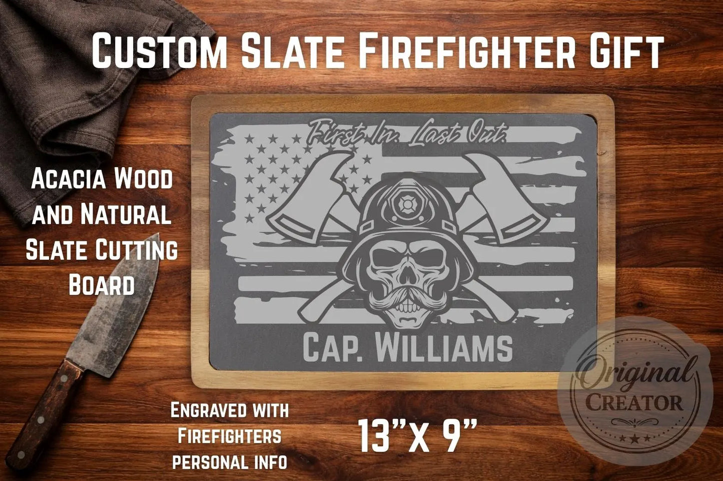 Personalized Firefighter Slate Cutting Board | Custom Fireman Gift