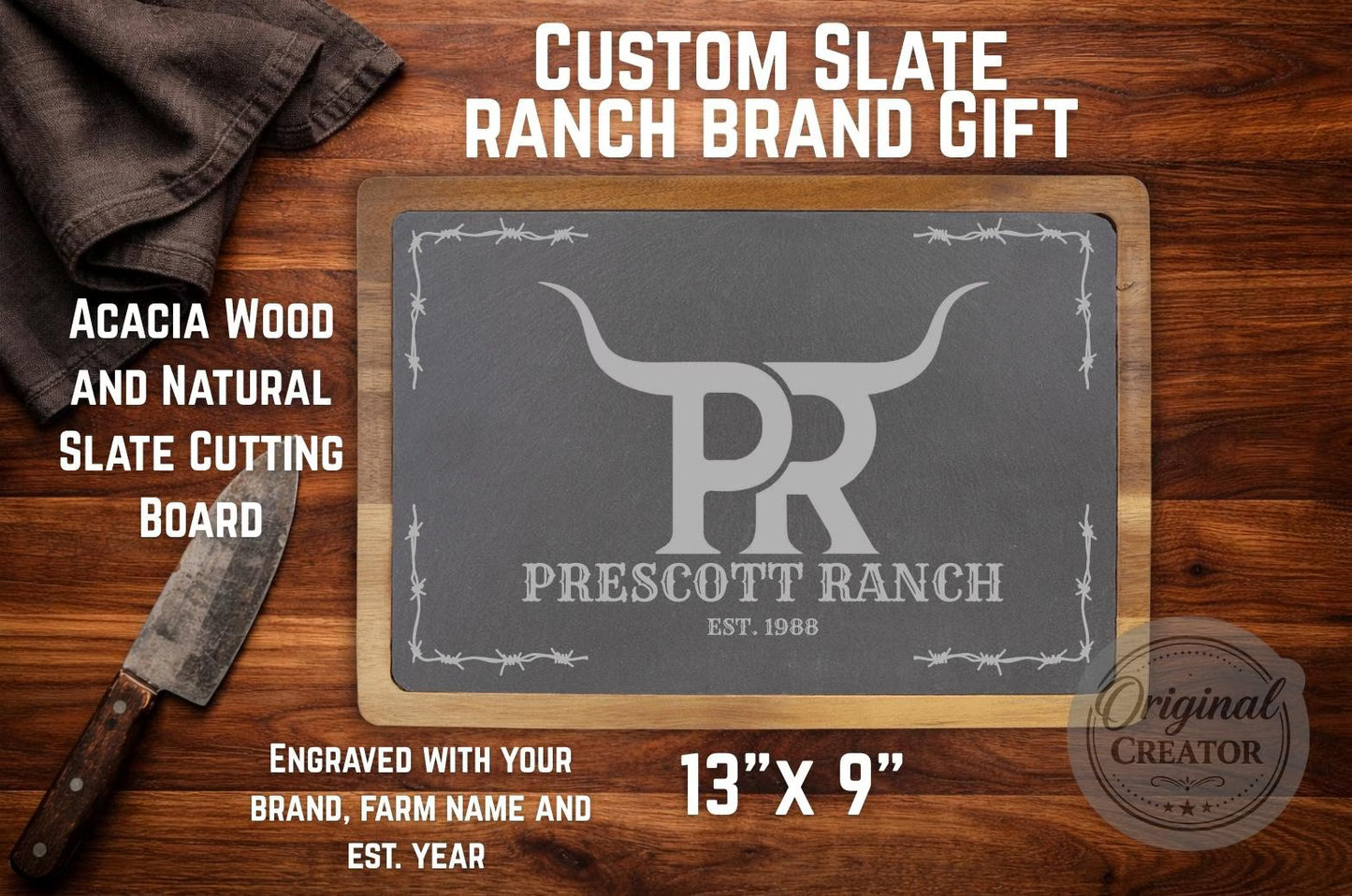 Custom Ranch Brand Slate Cutting Board | Personalized Farm  Ranch Gift