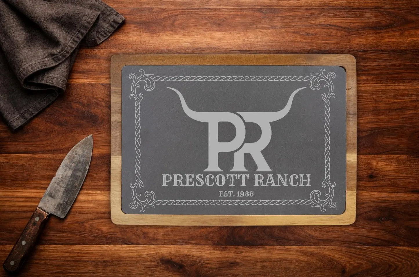 Custom Slate Ranch Brand Cutting Board | Personalized Farm & Ranch Gift