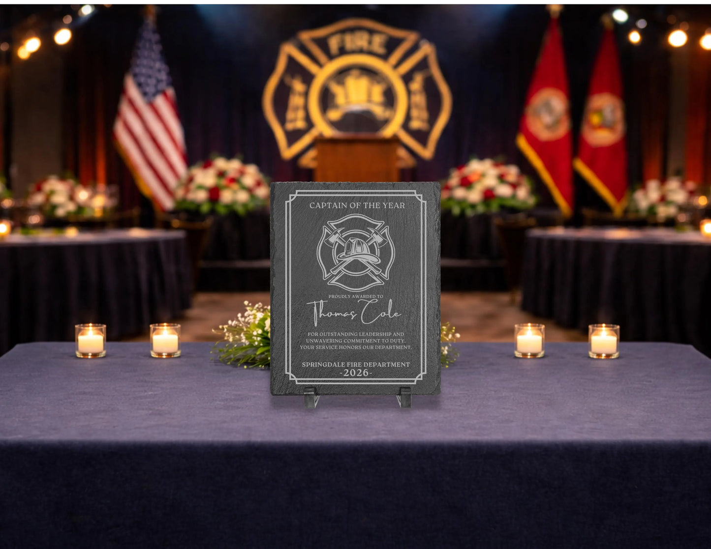 Firefighter of the Year Award Plaque | Personalized Fire Department Recognition Award