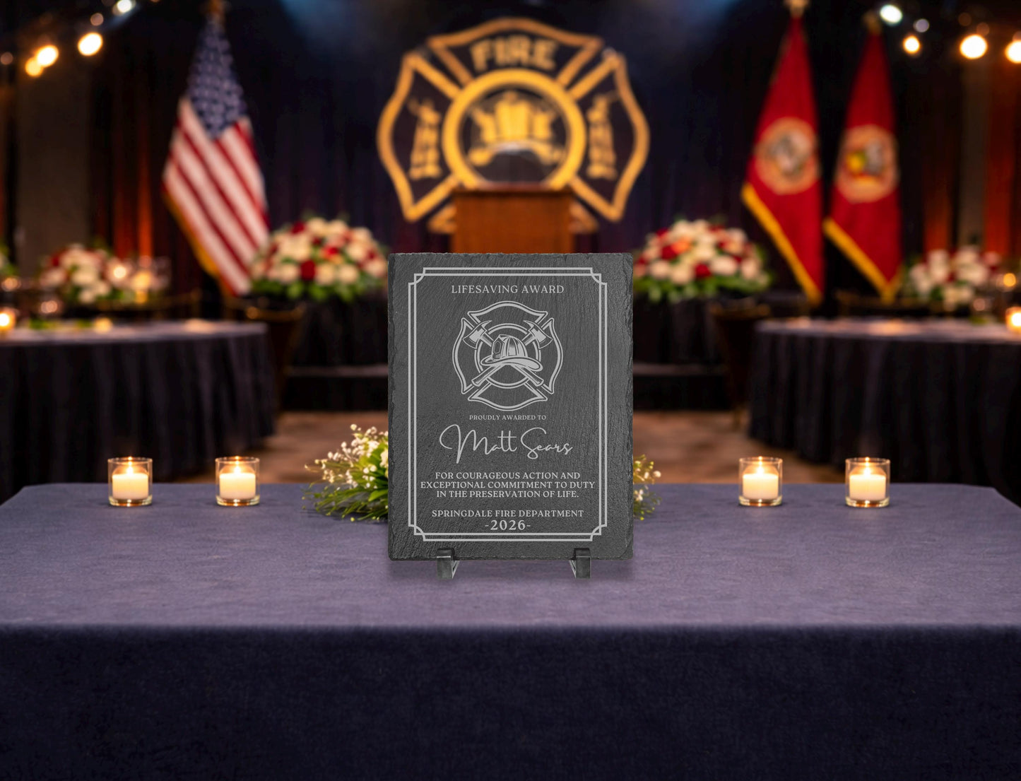 Personalized Fire Department Retirement & Memorial Plaque | Custom Engraved Slate Award