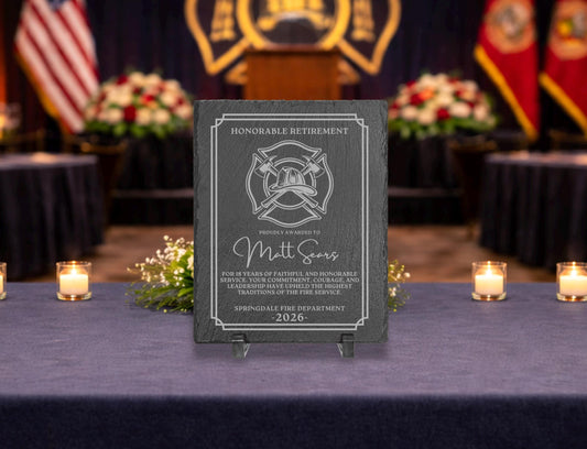 Personalized Fire Department Retirement & Memorial Plaque | Custom Engraved Slate Award