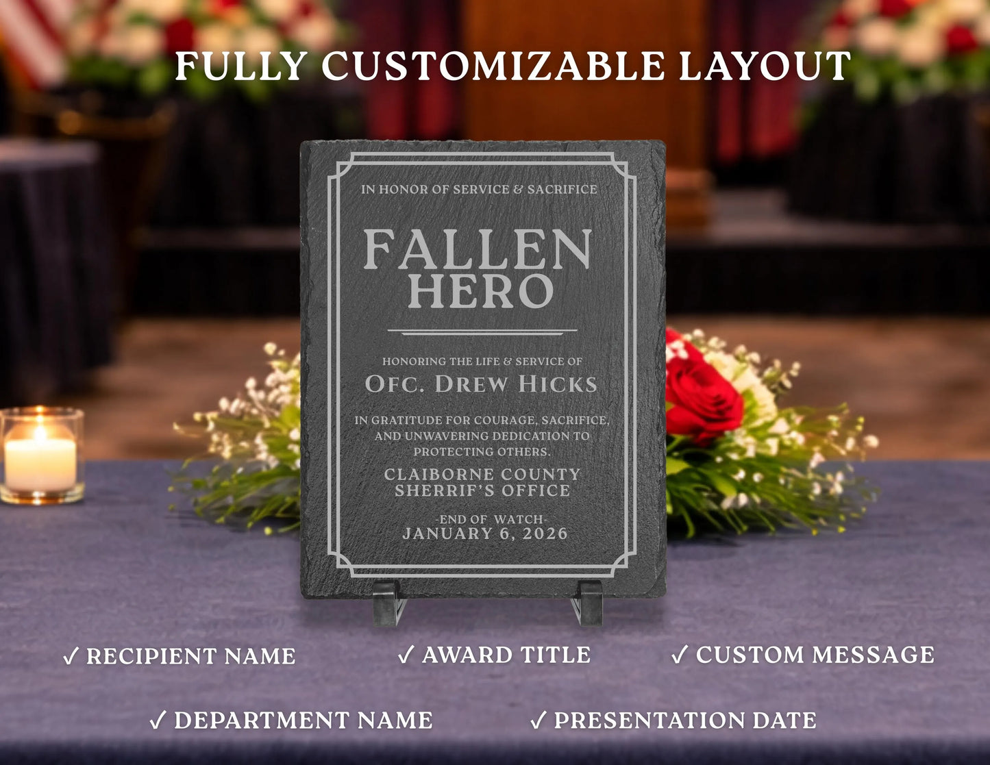 Fallen Officer Memorial Plaque | Personalized Law Enforcement Memorial Award