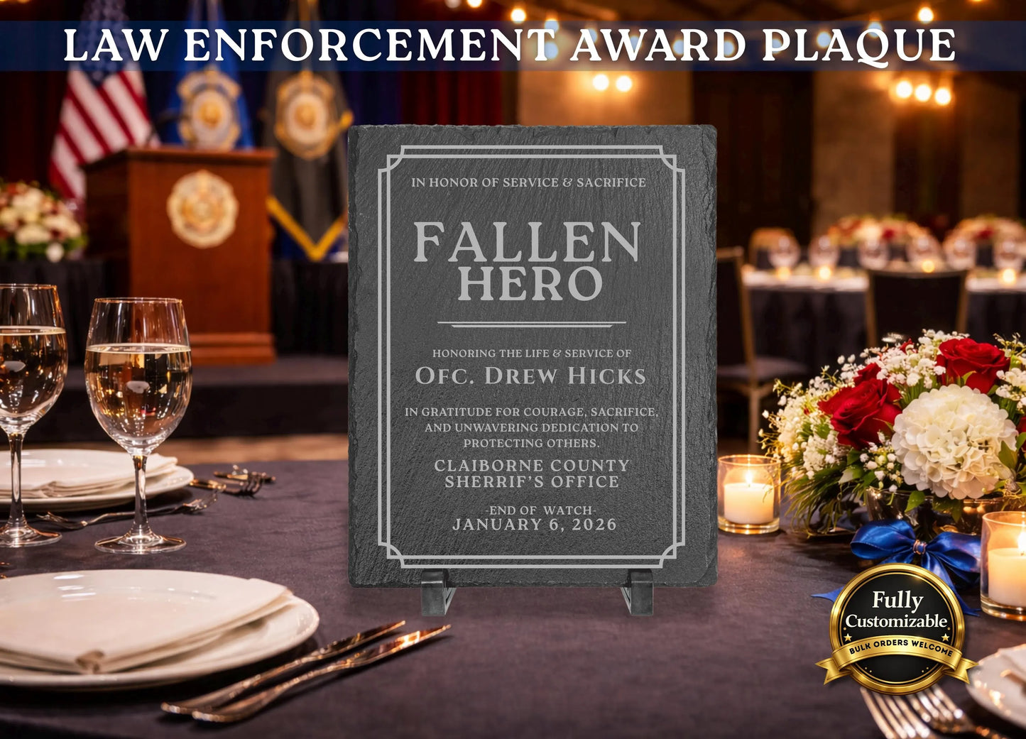Fallen Officer Memorial Plaque | Personalized Law Enforcement Memorial Award