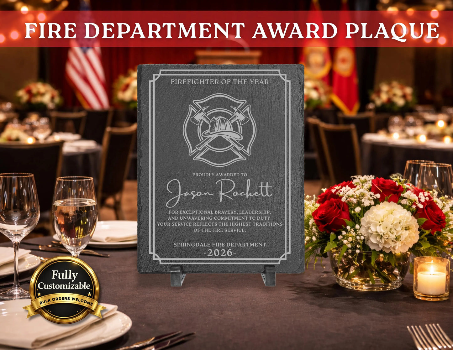 Firefighter of the Year Award Plaque | Personalized Fire Department Recognition Award