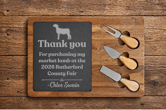 Custom Livestock Buyer Thank You Gift | Personalized Acacia & Slate Square Cheese Board