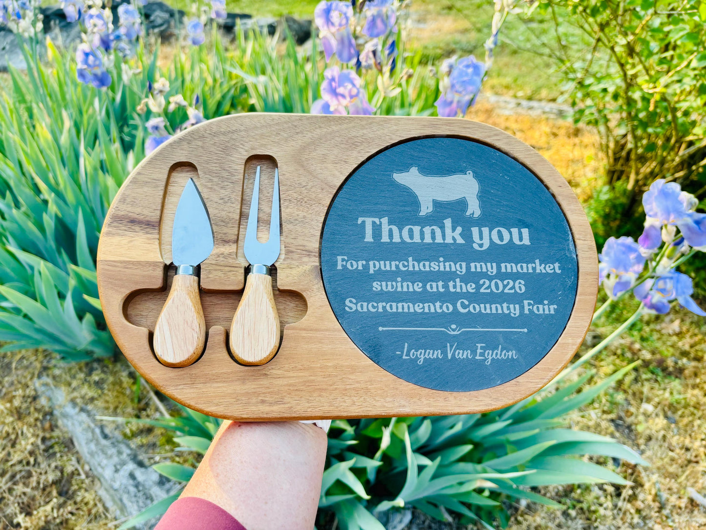 Custom Livestock Buyer Thank You Gift | Personalized Acacia & Slate Cheese Board