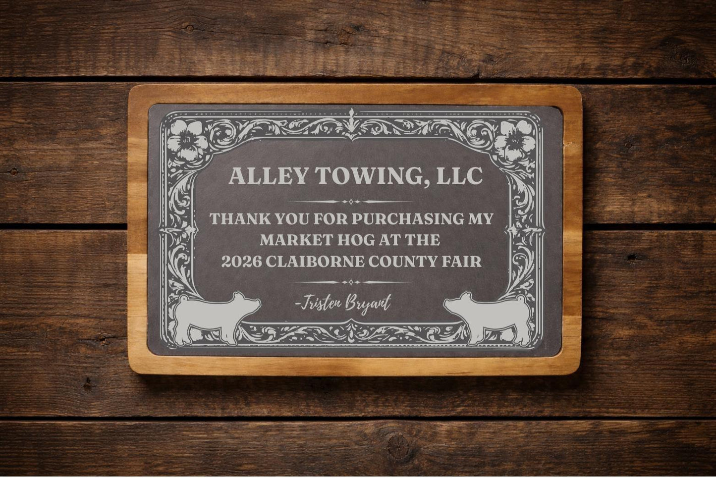Personalized Acacia Wood & Slate Buyer Thank You Gift Cutting Board | Custom Livestock Show Gift |